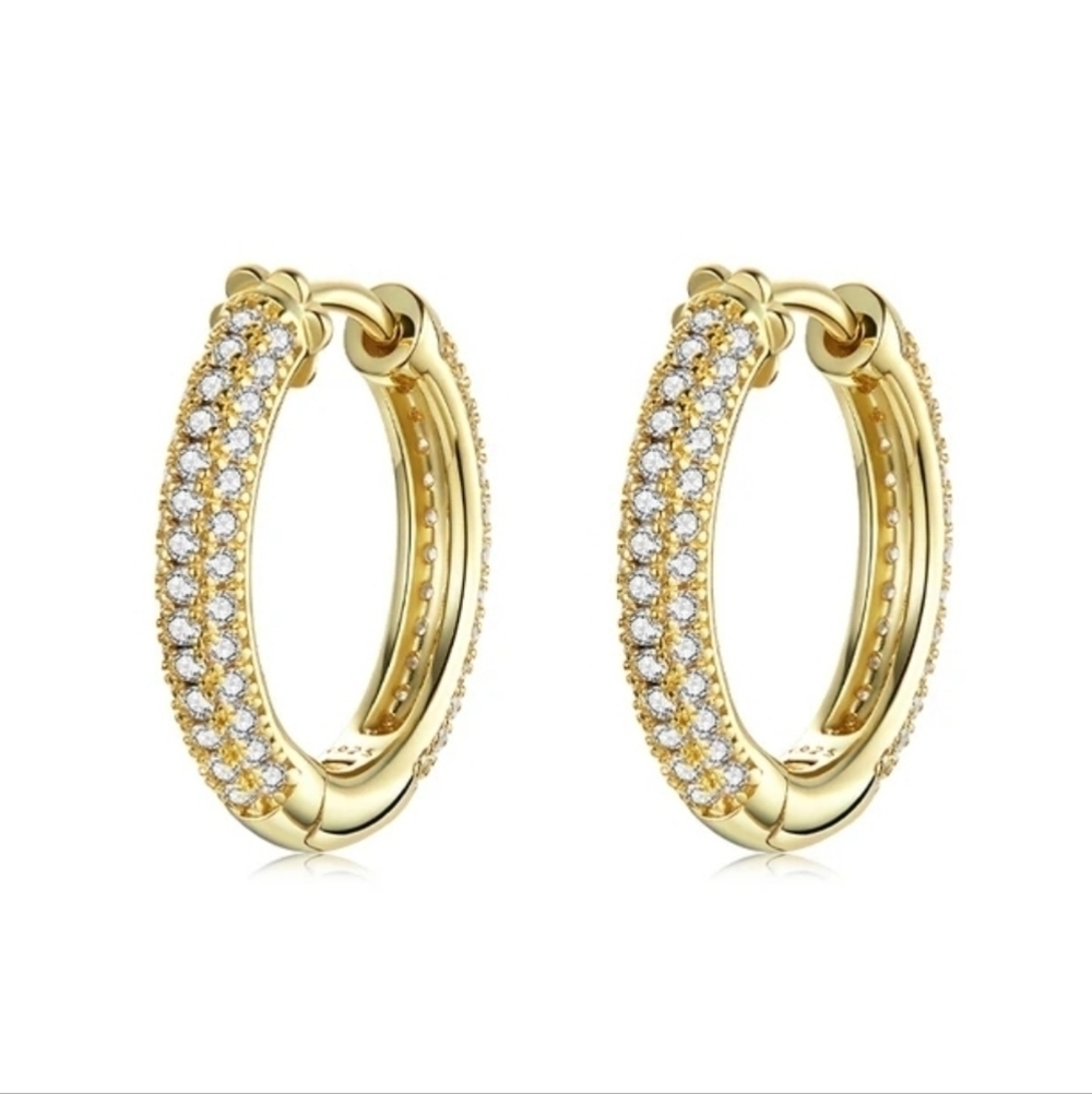 Gold Plated 925 Sterling Silver Sparkling CZ Huggies / Hoop Earrings